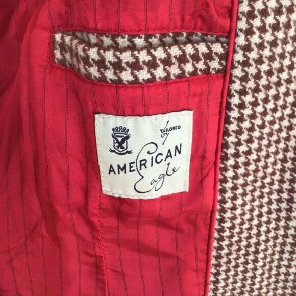 HOUNDSTOOTH Tweed blazer wool American Eagle outfitters ecru brown medium sefia - Picture 10 of 14